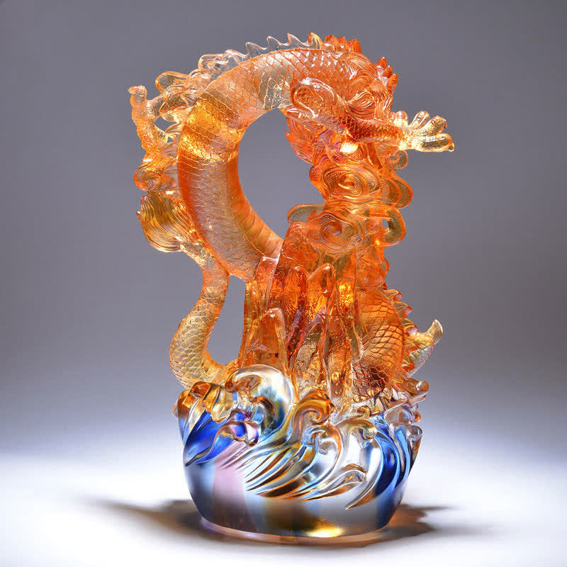 Mythstone Feng Shui Dragon Handmade Liuli Crystal Art Piece Success Home Office Decoration