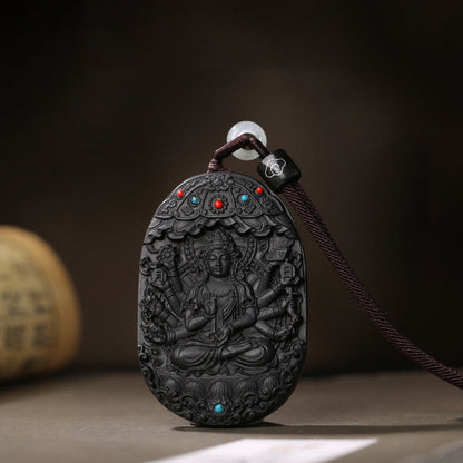 Mythstone Chinese Zodiac Natal Buddha Agarwood Om Mani Padme Hum Lotus Peace Necklace Pendant