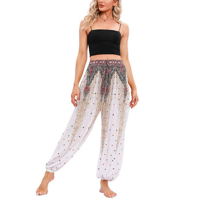 Mythstone Peacock Feather Pattern Loose Harem Trousers Women's Yoga Pants