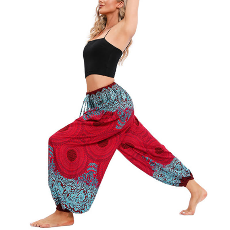 Pantalones de harén con estampado de flores en forma de círculos sueltos Mythstone, pantalones de yoga para mujer 