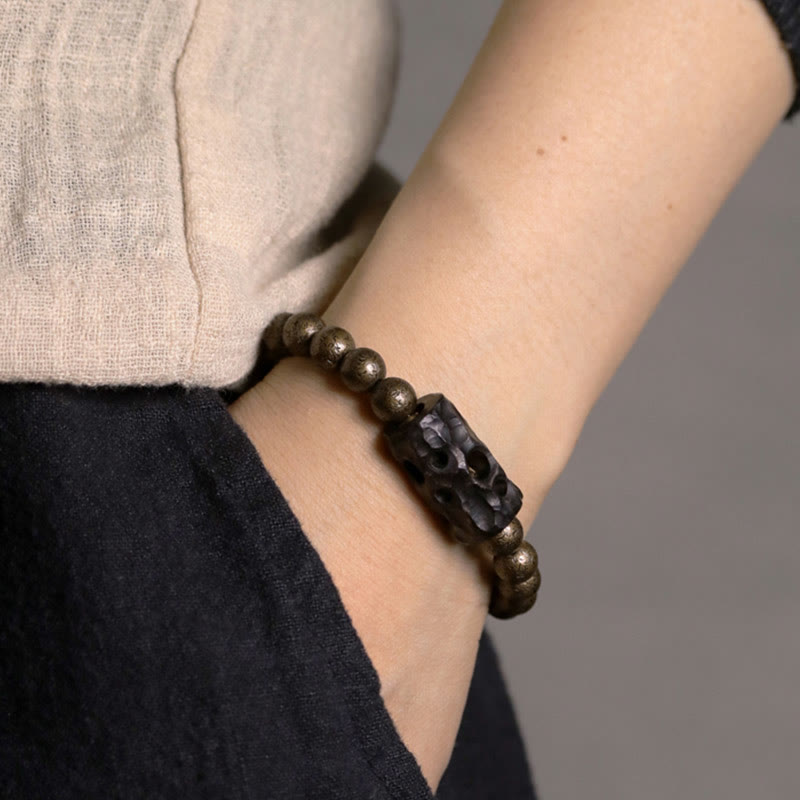 Mythstone Tibet Ebony Wood Copper Peace Balance Beaded Bracelet