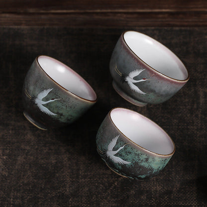 Mythstone Auspicious Crane Ceramic Teacup Kung Fu Tea Cup Bowl