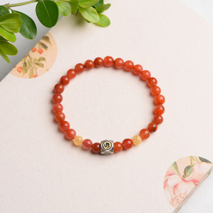 Mythstone 925 Sterling Silver Chinese Zodiac Natal Buddha Amulet Red Agate Amber Self-acceptance Bracelet