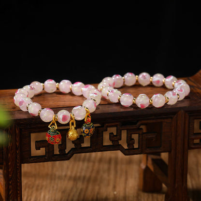 Mythstone Gold Swallowing Beast Family Charm Luminous Pink Love Heart Fluorescent Liuli Glass Bead Blessings Bracelet