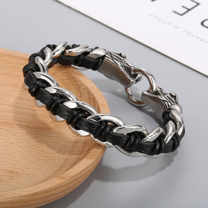 Mythstone Dragon Leather Titanium Steel Protection Luck Braided Bracelet