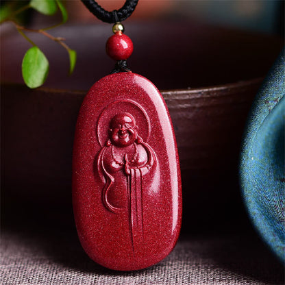 Mythstone Laughing Buddha Yin Yang Chinese Zodiac Gourd Natural Cinnabar Blessing Necklace Pendant