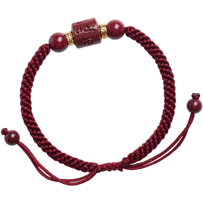 Pulsera trenzada con bendición grabada Om Mani Padme Hum y cinabrio tibetano Mythstone 