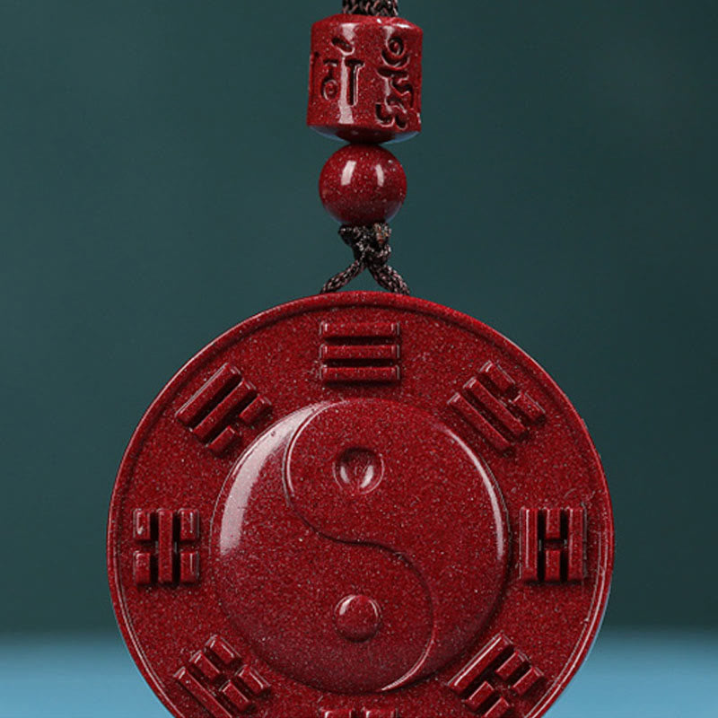 Colgante de collar con bendición Bagua Yin Yang de cinabrio de piedra mitológica 