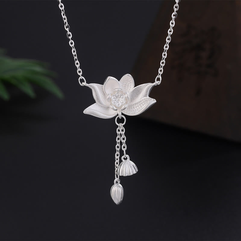 Mythstone 999 Sterling Silver Lotus Flower Pod Carved Enlightenment Necklace Pendant