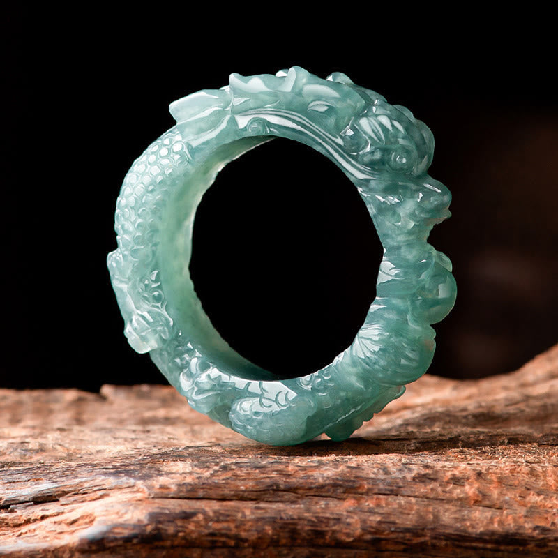 Mythstone Natural Jade Dragon Success Ring