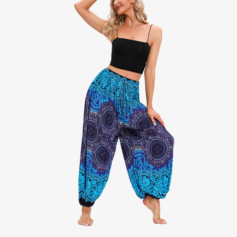 Mythstone Round Geometric Flower Floral Loose Harem Trousers Women's Yoga Pants