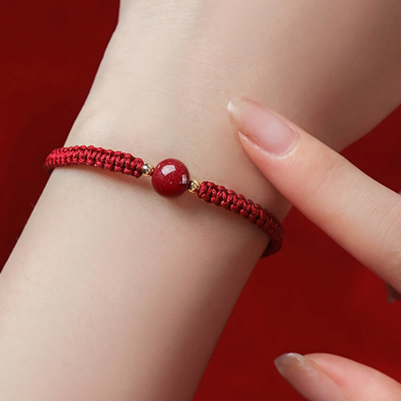 Mythstone Lucky Cinnabar Bead Blessing Red String Bracelet