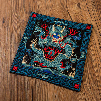 Mythstone Phoenix Dragon Kirin Embroidery Cup Mat Pad Tea Cup Coaster Kung Fu Tea Mat