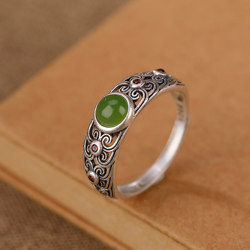 Anillo ajustable de armonía de jade cian hetiano en plata de ley 925 Mythstone 