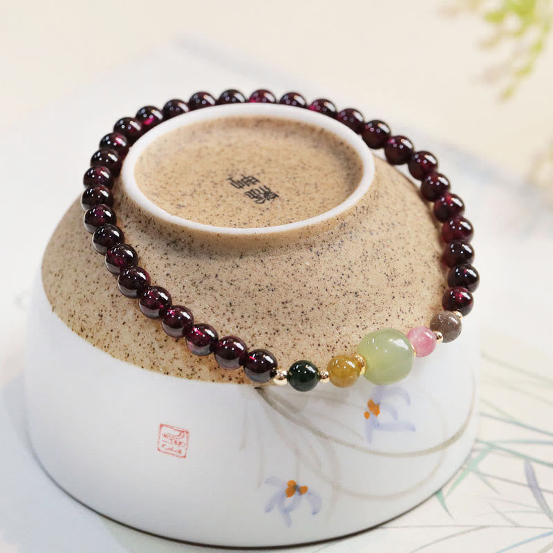 Mythstone Natural Garnet Hetian Jade Tourmaline Bead Passion Bracelet