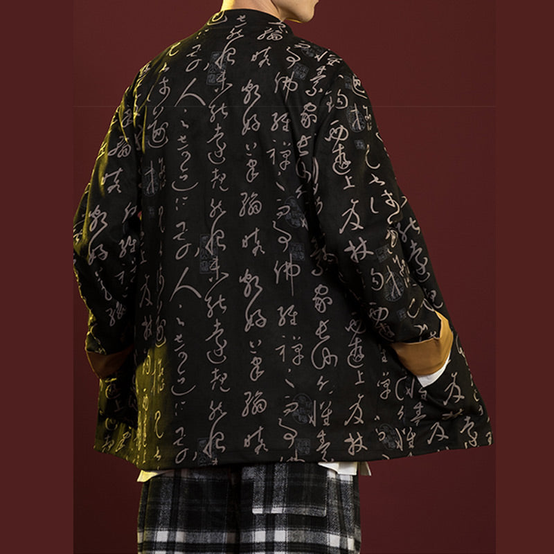 Mythstone Chinese Calligraphy Clothing Jacket Coat Tang Suit Men Clothing