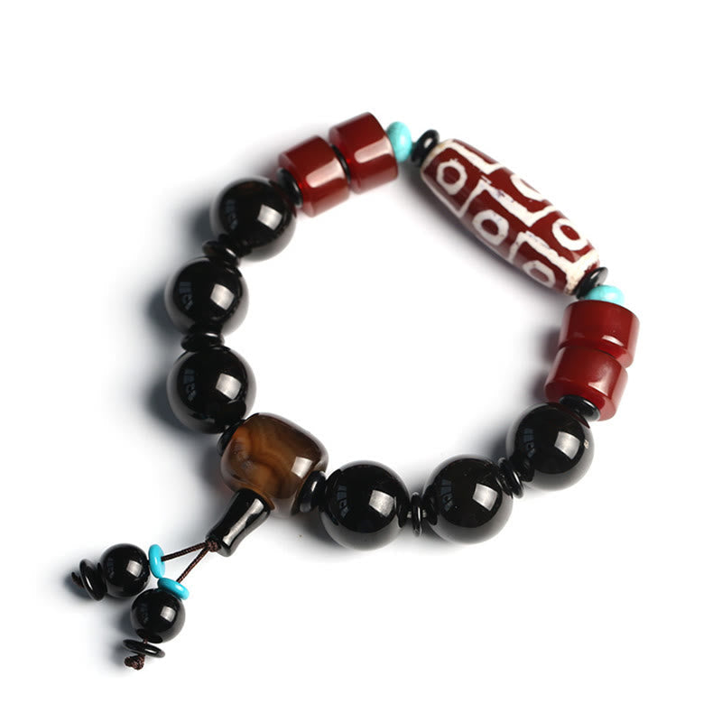 MythStone Tibetan Nine-Eye Dzi Bead Black Onyx Wealth Protection Bracelet