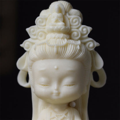 Mythstone Mini Ivory Fruit Kwan Yin Avalokitesvara Lotus Wealth Desk Decoration