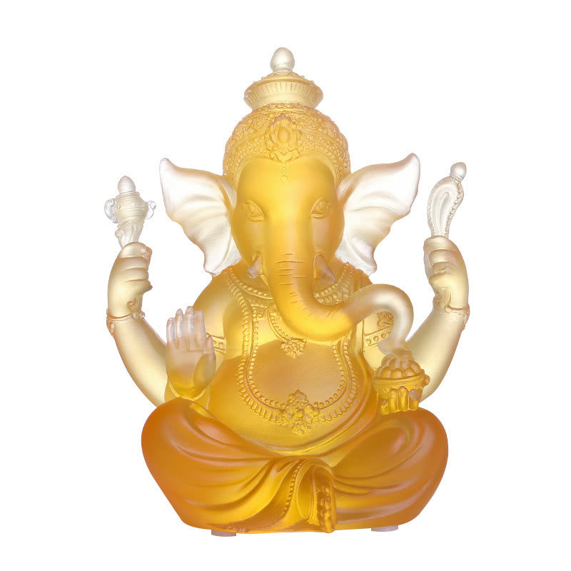 Mythstone Handmade Ganesh Ganpati Elephant Figurine Liuli Crystal Art Piece Protection Statue Home Decoration