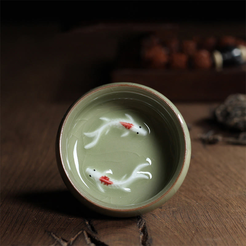 Mythstone Colorful Koi Fish Ceramic Teacup Kung Fu Tea Cup Bowl