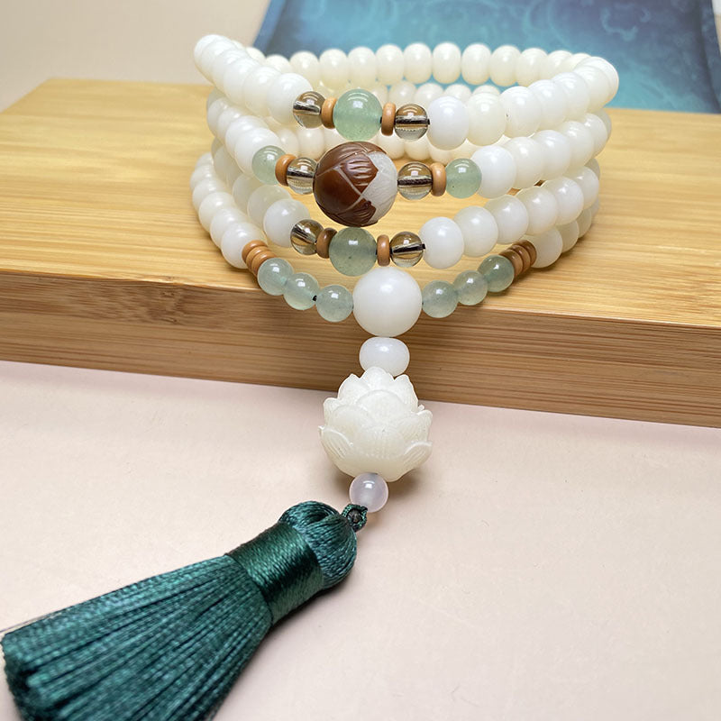 Mythstone White Bodhi Seed Mala 108 Beads Protection Bracelet