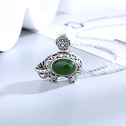 Mythstone 925 Sterling Silver Hetian Cyan Jade Elephant Success Necklace Pendant