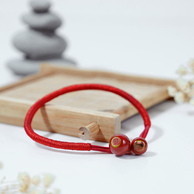 Mythstone FengShui Lucky Red String Ceramic Bracelet