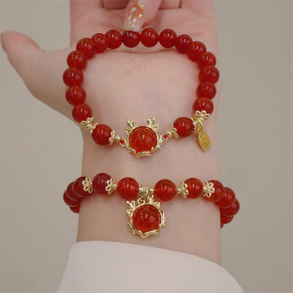 Mythstone Year of the Dragon Red Agate Jade Peace Buckle Fu Character Success Bracelet