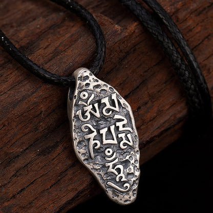 Collar con colgante de fuerza con grabado de Om Mani Padme Hum Dorje Vajra en plata de ley 925 tibetana Mythstone