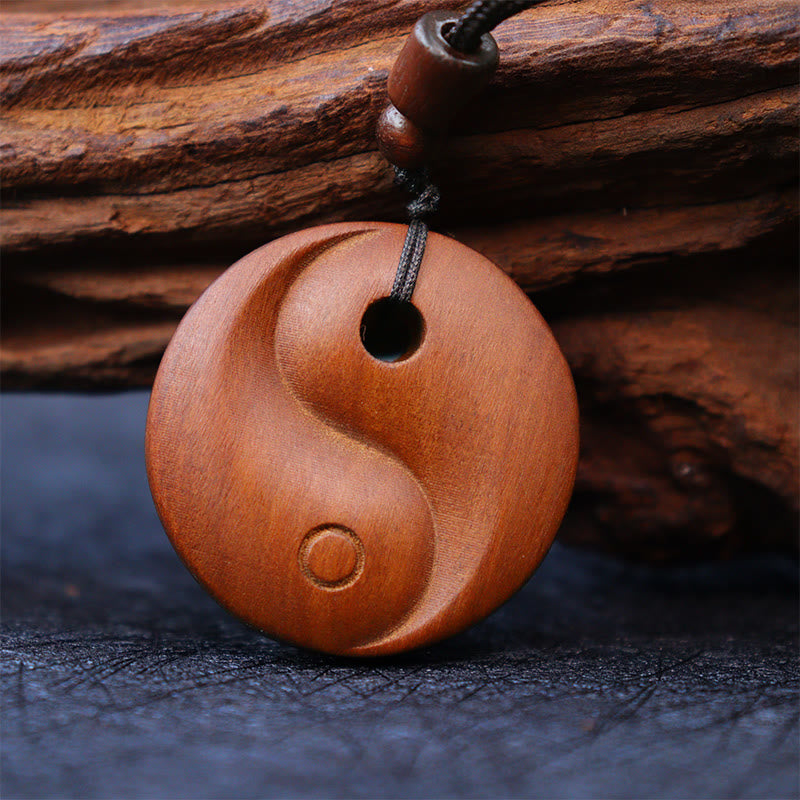 Mythstone Lightning Struck Jujube Wood Yin Yang Luck Protection Necklace Pendant