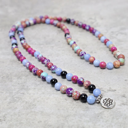 MythStone Natural Purple Miano Real Stone Lotus Mala