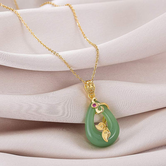 Mythstone Jade Oval Pattern Blessing Fortune Necklace Pendant