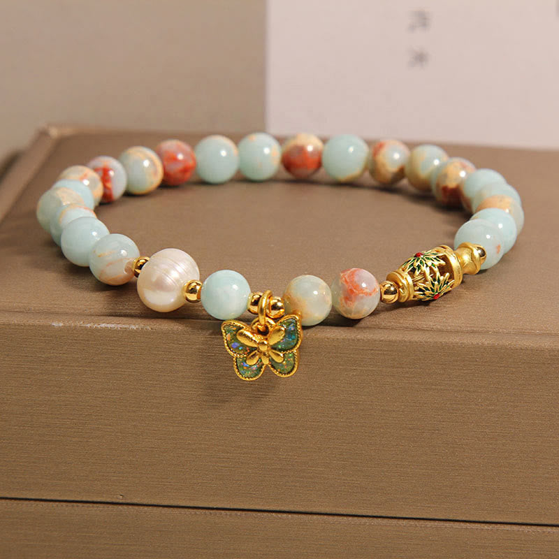 Mythstone Shoushan Stone Pearl Butterfly Wealth Bracelet