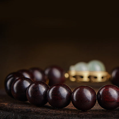 Mythstone Small Leaf Red Sandalwood Gourd Jade Calm Relaxation Bracelet