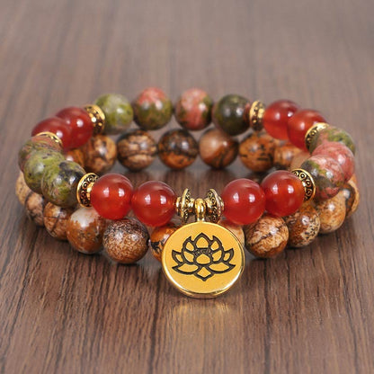 Mythstone Tibetan Picture Jasper Positive Lotus Bracelet Set