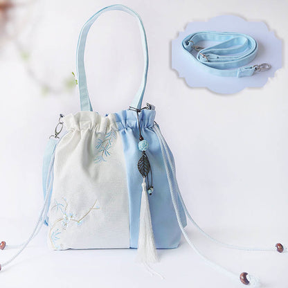 Mythstone Embroidered Grass Flowers Cherry Blossom Canvas Tote Crossbody Bag Shoulder Bag Handbag