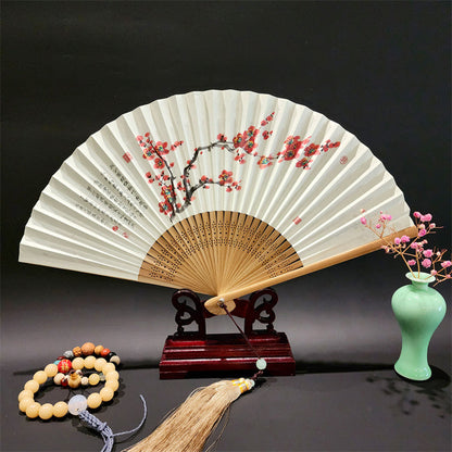 Mythstone A Panorama Of Rivers And Mountains Cranes Orchid Flower Paper Bamboo Handheld Silk Bamboo Folding Fan 22cm