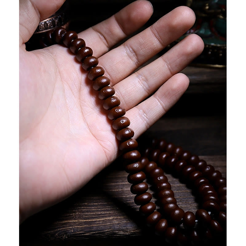 Pulsera de armonía Dorje de cobre con cuentas Dzi de tres ojos y semilla de Bodhi morada de Mythstone Natural Tibet de 108 cuentas Mala