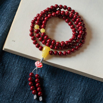 Mythstone 108 Mala Beads Natural Cinnabar Amber Keep Away Evil Spirits Bracelet