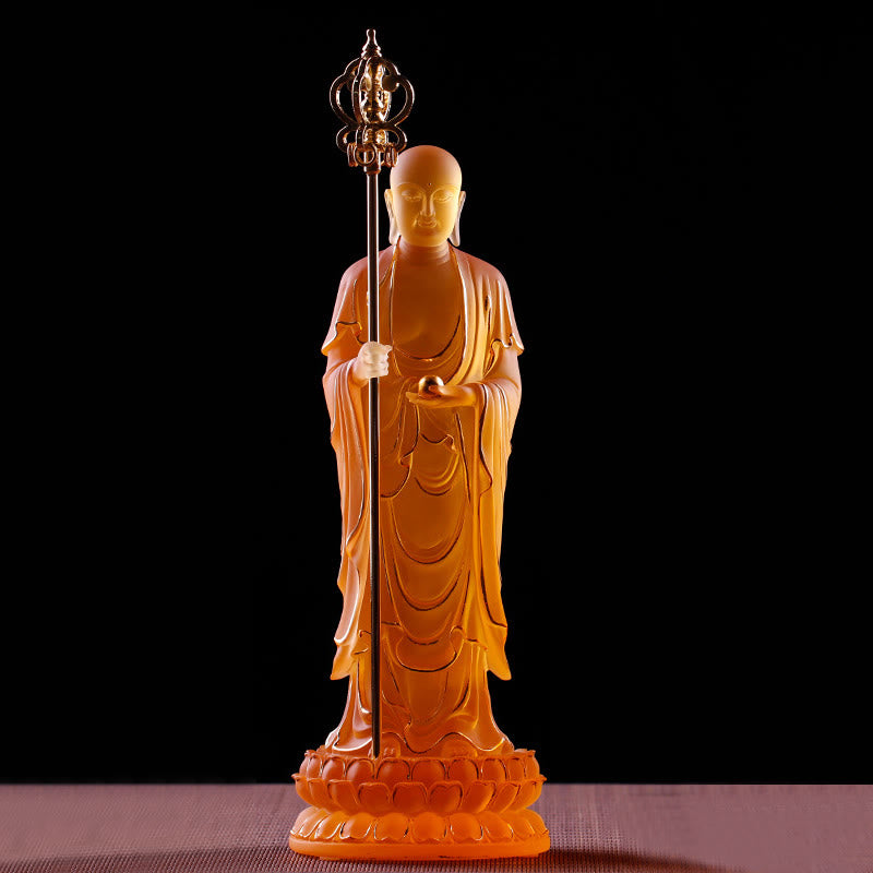 Figura de Bodhisattva Ksitigarbha hecha a mano de Mythstone, pieza de arte de cristal de Liuli, estatua de serenidad, decoración del hogar