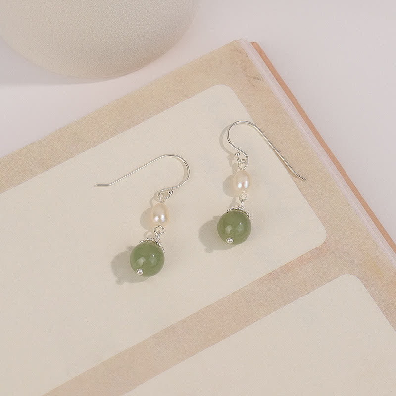 Mythstone 925 Sterling Silver Natural Pearl Jade Wisdom Earrings