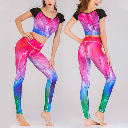 Conjunto de 2 piezas de Mythstone con estampado de degradado de color de chica misteriosa del mundo submarino, pantalones deportivos, fitness, yoga, para mujer 