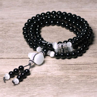 Mythstone Black Onyx White Crystal Bead Meditation Bracelet