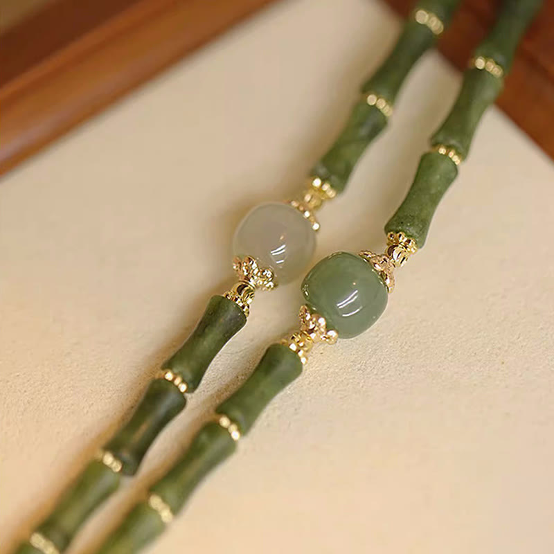 Mythstone 14K Copper Plated Peridot Hetian Jade Bamboo Pattern Luck Bracelet