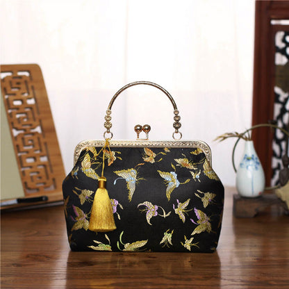 Mythstone Vintage Flower Butterfly Crane Sea Waves Metal Chain Crossbody Bag Shoulder Bag Handbag