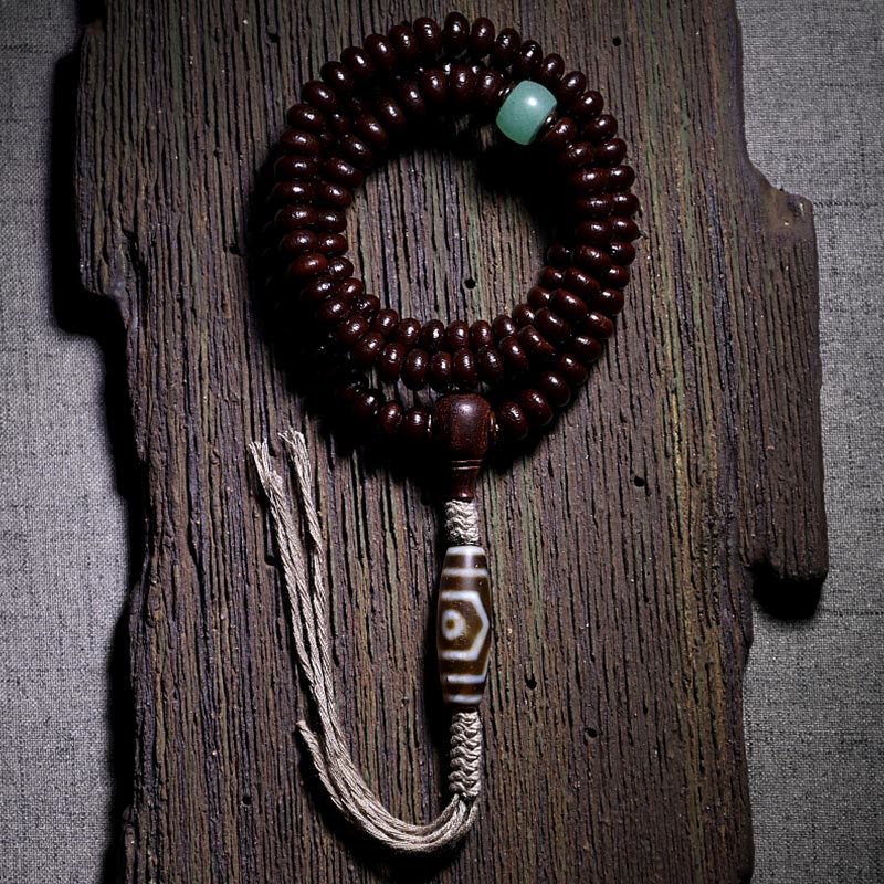 Pulsera de armonía Dorje de cobre con cuentas Dzi de tres ojos y semilla de Bodhi morada de Mythstone Natural Tibet de 108 cuentas Mala