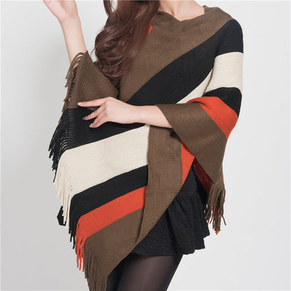 Mythstone Tibetan Colorful Striped Design Shawl Tassels Pullover Winter Cozy Travel Scarf Wrap