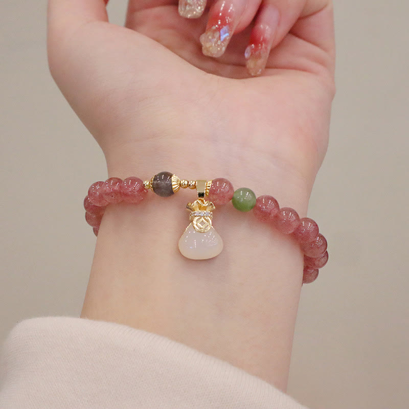 Pulsera curativa con forma de monedero y hebilla de paz de jade y cuarzo fresa natural Mythstone 