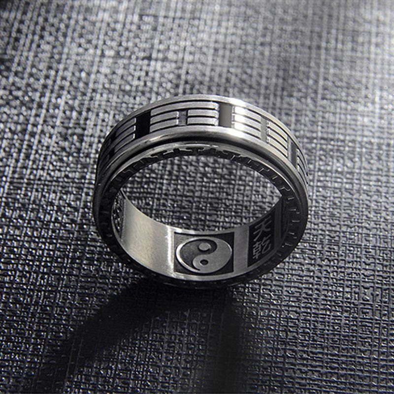 Mythstone Bagua Yin Yang Titanium Steel Balance Rotatable Ring