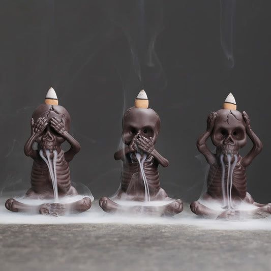 Mythstone Little Skull Ghost Purple Clay Backflow Smoke Fountain Peace Incense Burner Decoration